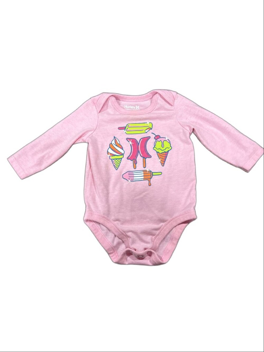 Hurley Baby Girls Pink Ice Cream & Popsicle Long Sleeve Bodysuit - Size 6M